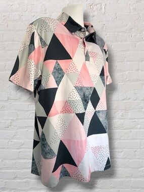 Yatta Golf Polo Shirt Large Pink Gray Geometric Print Performance Stretch Men